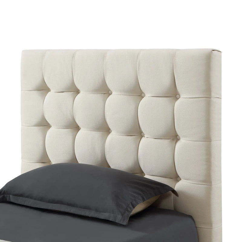 Beige Solid Wood Full Tufted Upholstered Linen Bed Homeroots Bed & Bath