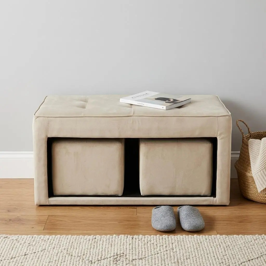 Beige Storage Bench and Ottoman Set Homeroots Living Room