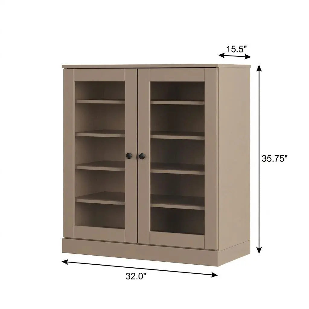 Beige Twenty Pair Solid WoodShoe Storage Cabinet Homeroots Organization