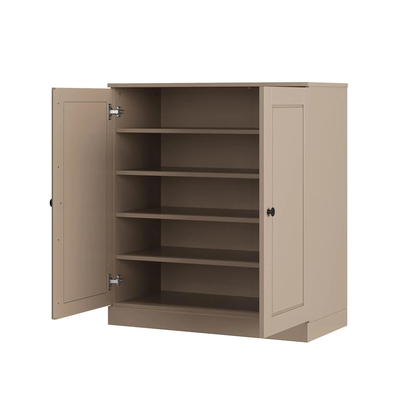 Beige Twenty Pair Solid WoodShoe Storage Cabinet Homeroots Organization