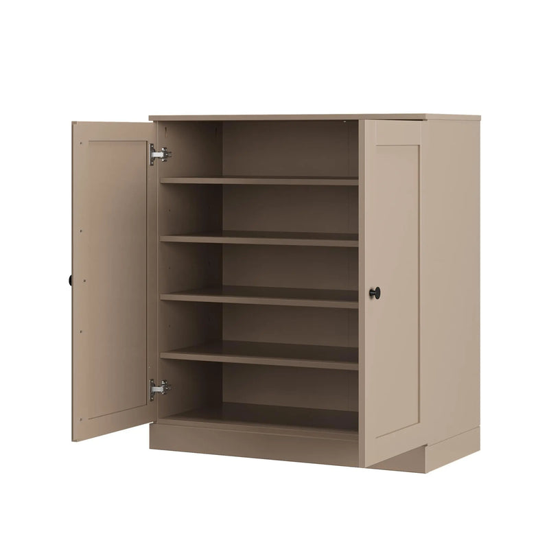 Beige Twenty Pair Solid WoodShoe Storage Cabinet Homeroots Organization