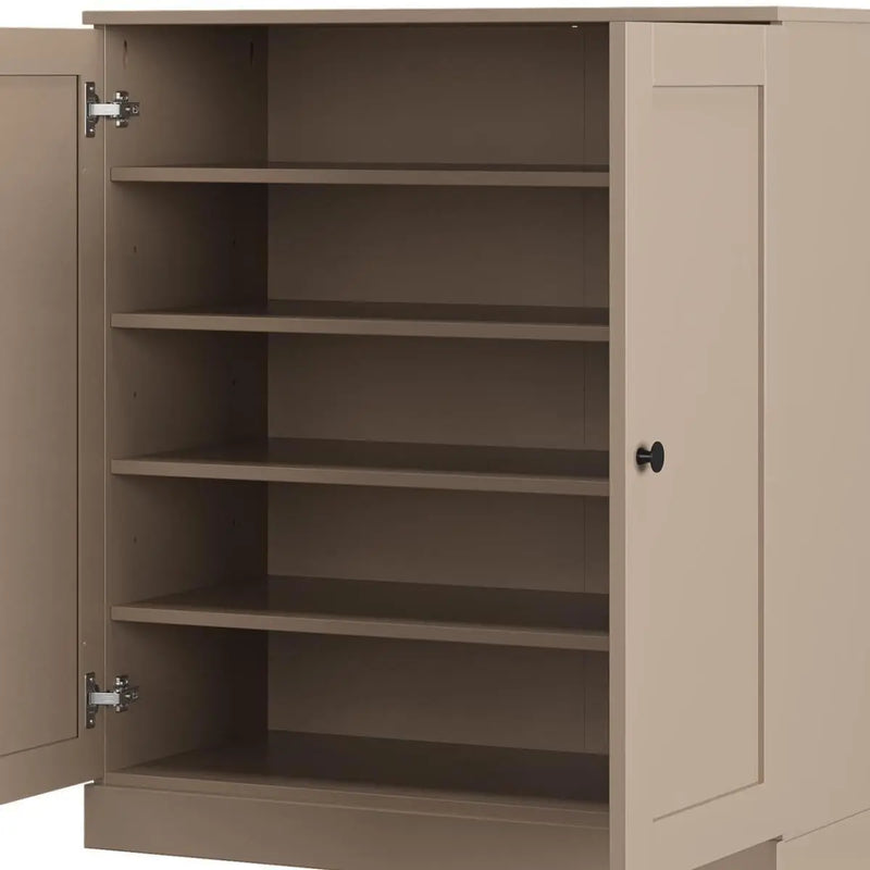 Beige Twenty Pair Solid WoodShoe Storage Cabinet Homeroots Organization