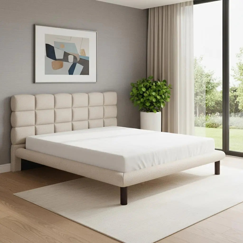 Beige Upholstered King Bed Frame Homeroots Bed & Bath