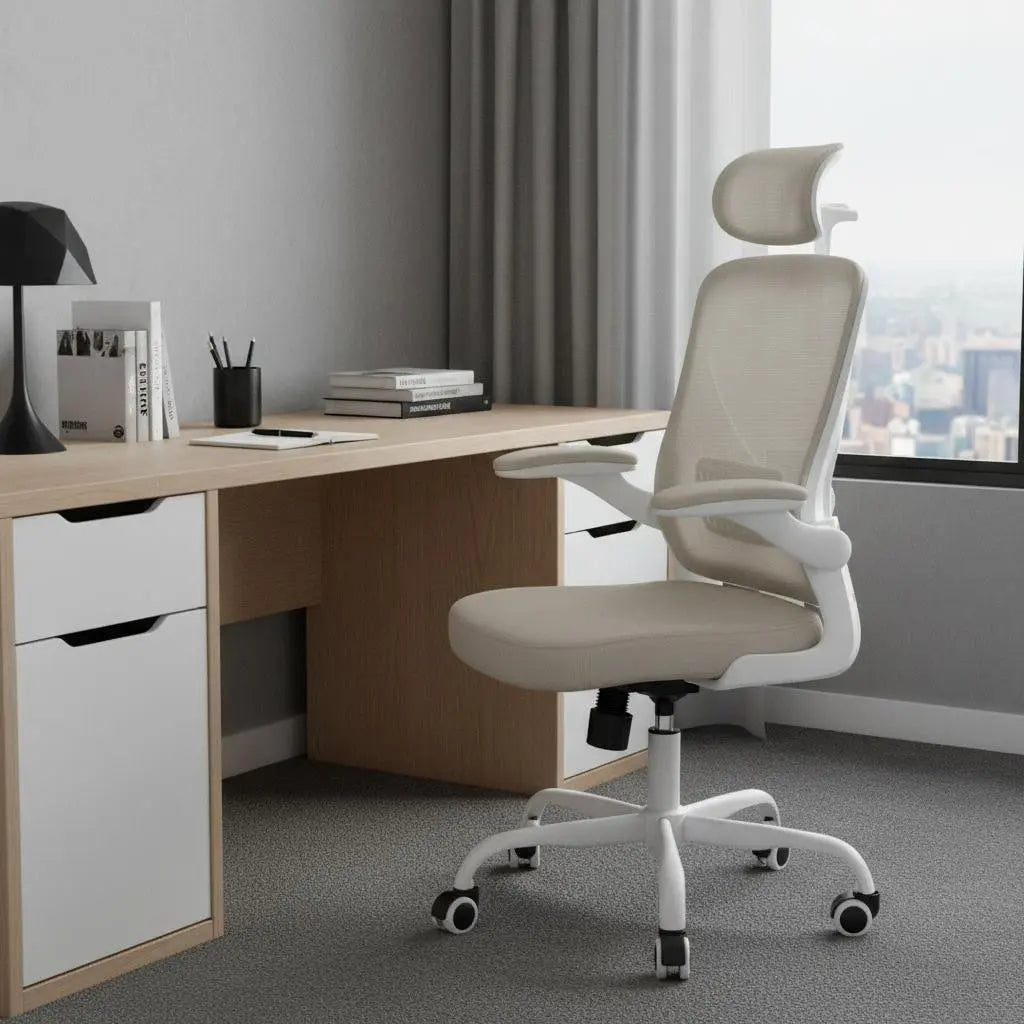 Beige White and Black Adjustable Height Swivel Rolling Office Chair Homeroots Office
