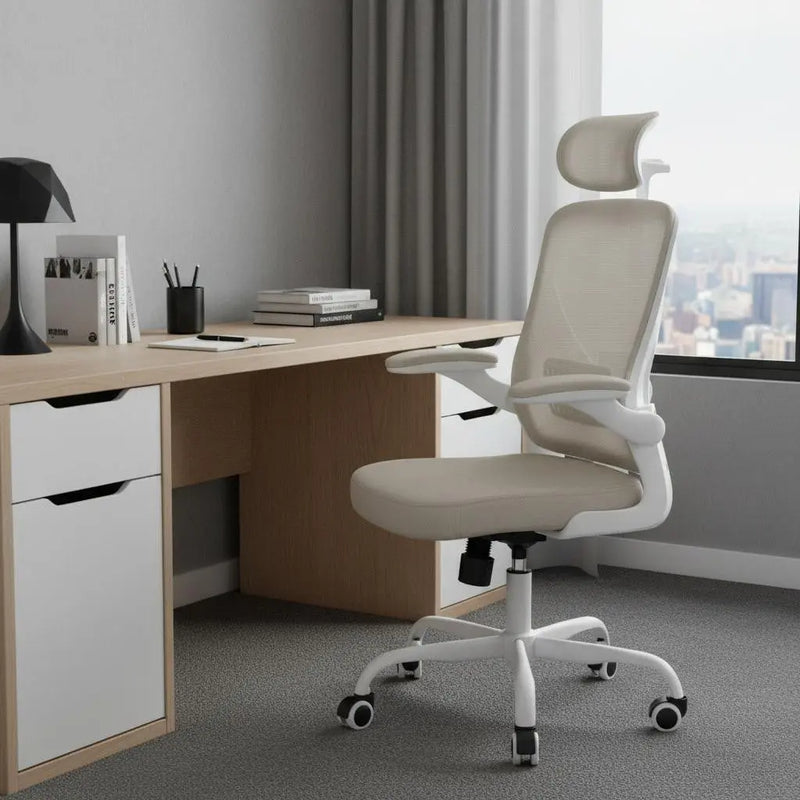 Beige White and Black Adjustable Height Swivel Rolling Office Chair Homeroots Office