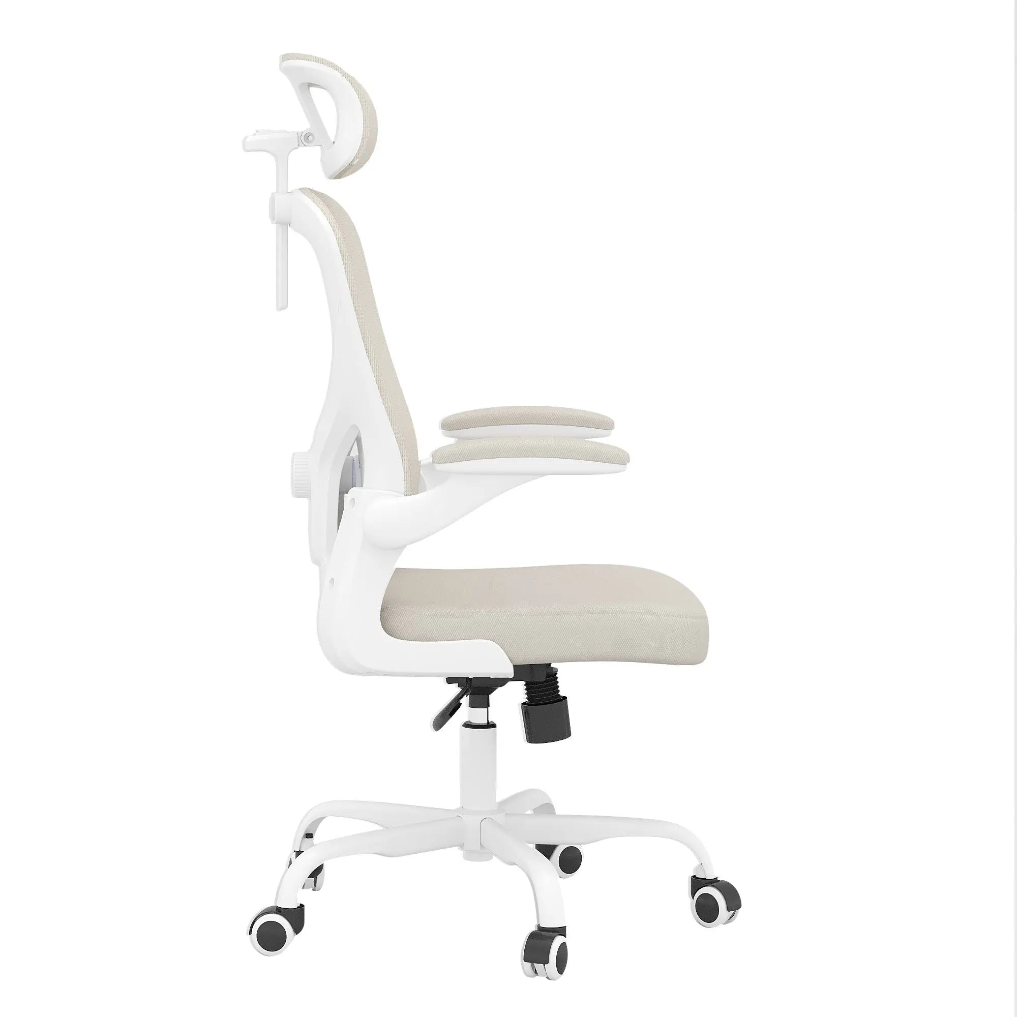 Beige White and Black Adjustable Height Swivel Rolling Office Chair Homeroots Office