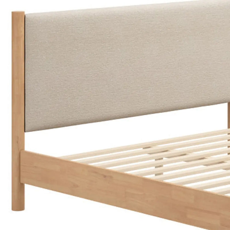 Beige Wood And Upholstery Queen Bed Frame Homeroots Bed & Bath
