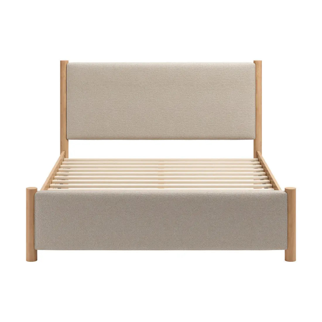 Beige Wood And Upholstery Queen Bed Frame Homeroots Bed & Bath