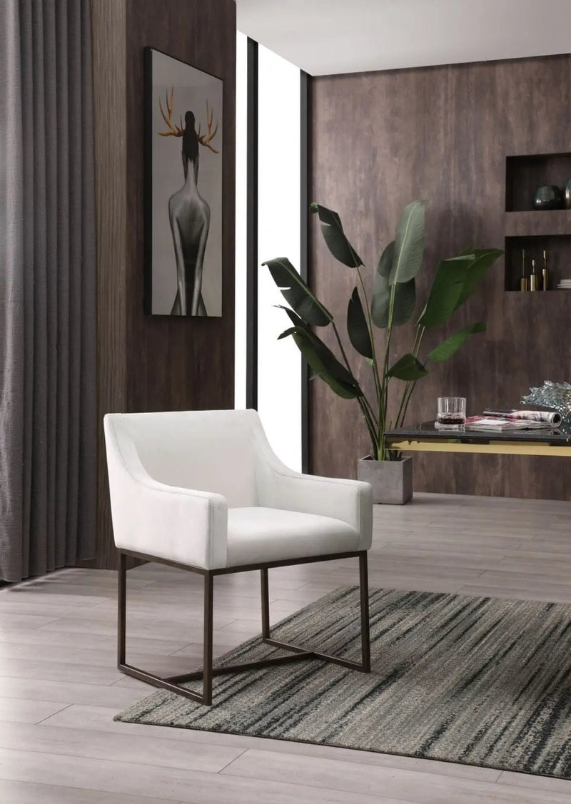 Beige and Antiqued Brass Upholstered Fabric Dining Arm Chair Homeroots Kitchen & Dining