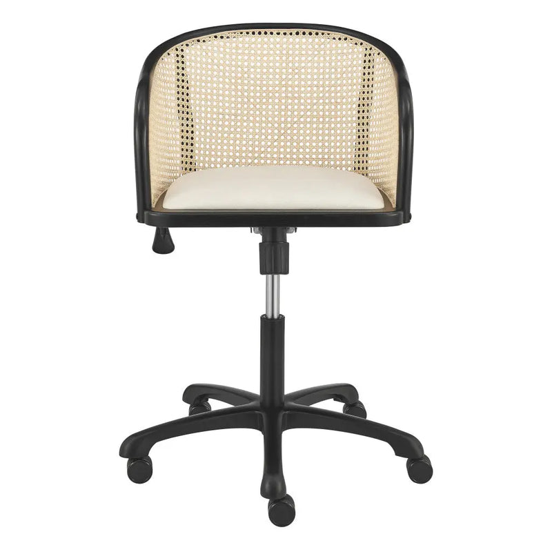 Beige and Black Solid Wood Steel And Cane Rattan Adjustable Swivel Rolling Office Chair Homeroots Office