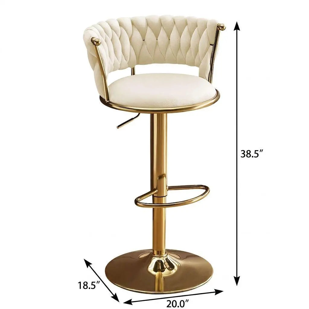 Beige and Gold Velvet and Metal Low Back Adjustable Height Swivel Bar Chair Homeroots Living Room