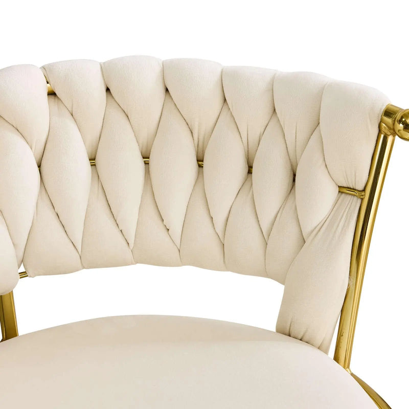 Beige and Gold Velvet and Metal Low Back Adjustable Height Swivel Bar Chair Homeroots Living Room
