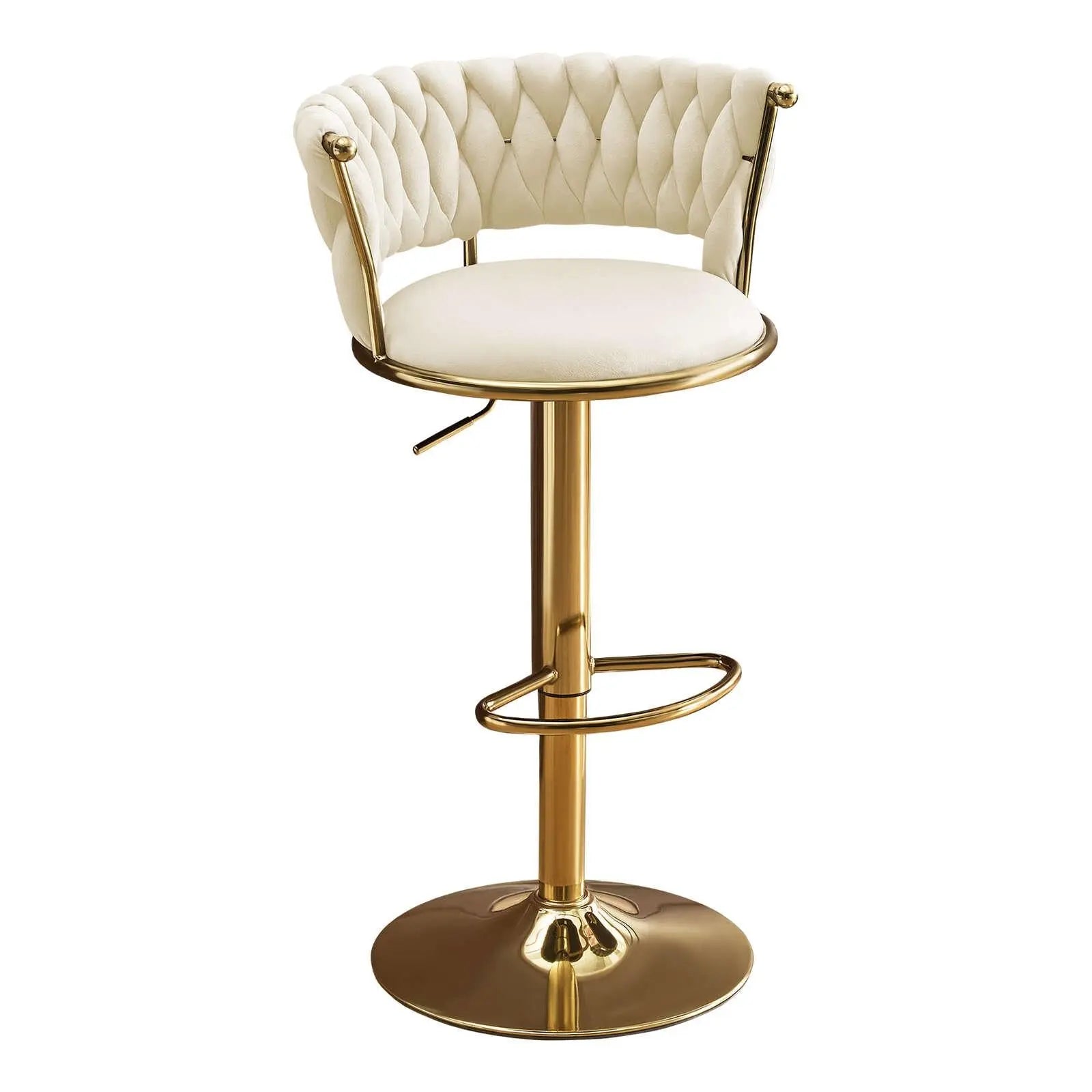 Beige and Gold Velvet and Metal Low Back Adjustable Height Swivel Bar Chair Homeroots Living Room