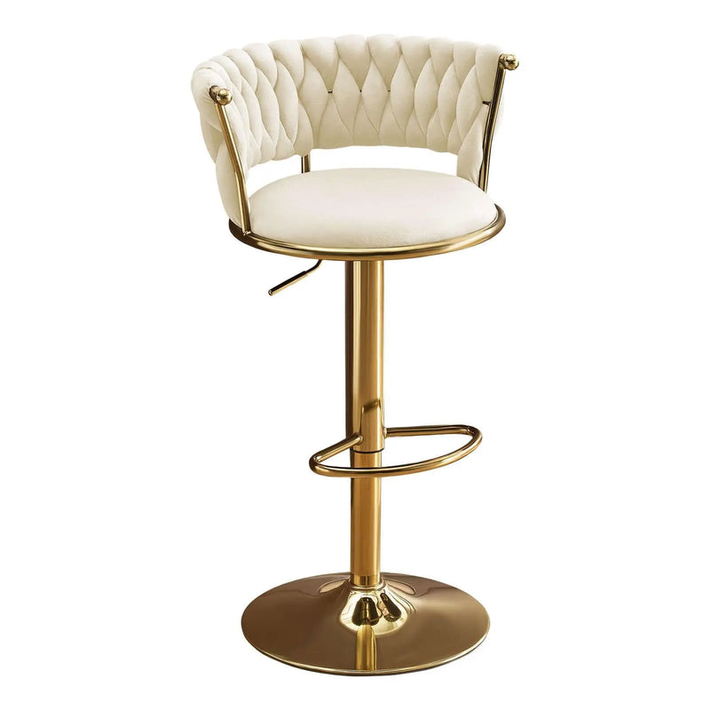 Beige and Gold Velvet and Metal Low Back Adjustable Height Swivel Bar Chair Homeroots Living Room