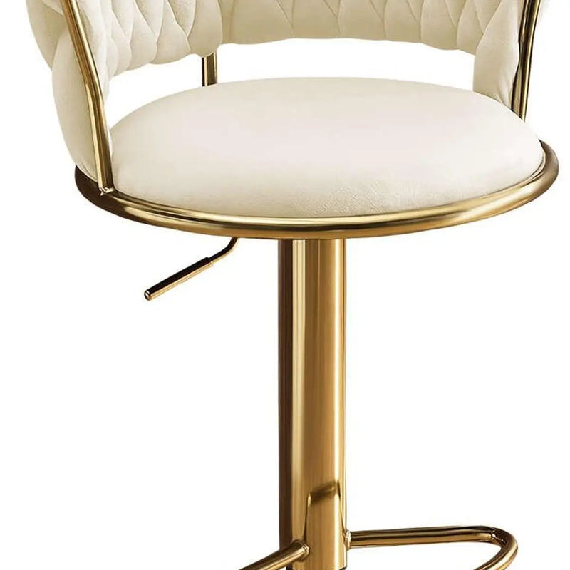 Beige and Gold Velvet and Metal Low Back Adjustable Height Swivel Bar Chair Homeroots Living Room