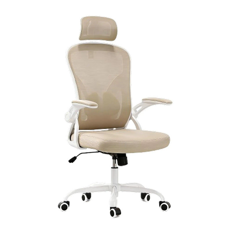 Beige and White Adjustable Height Swivel Rolling Executive Office Chair Homeroots Office