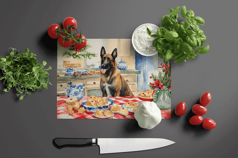 Belgian Malinois Christmas Cookies Glass Cutting Board Caroline's Treasures