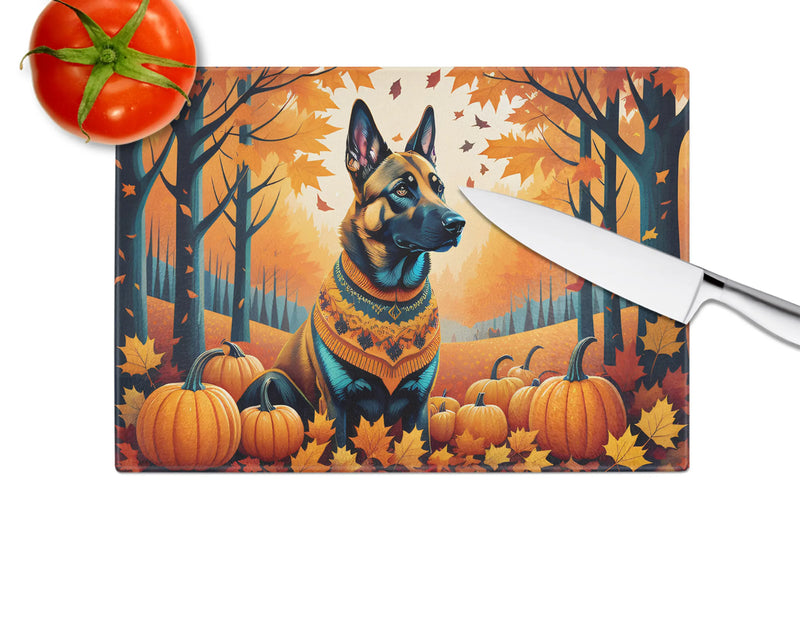 Belgian Malinois Fall Glass Cutting Board Caroline's Treasures