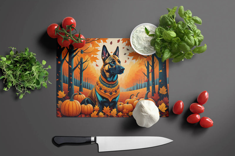 Belgian Malinois Fall Glass Cutting Board Caroline's Treasures