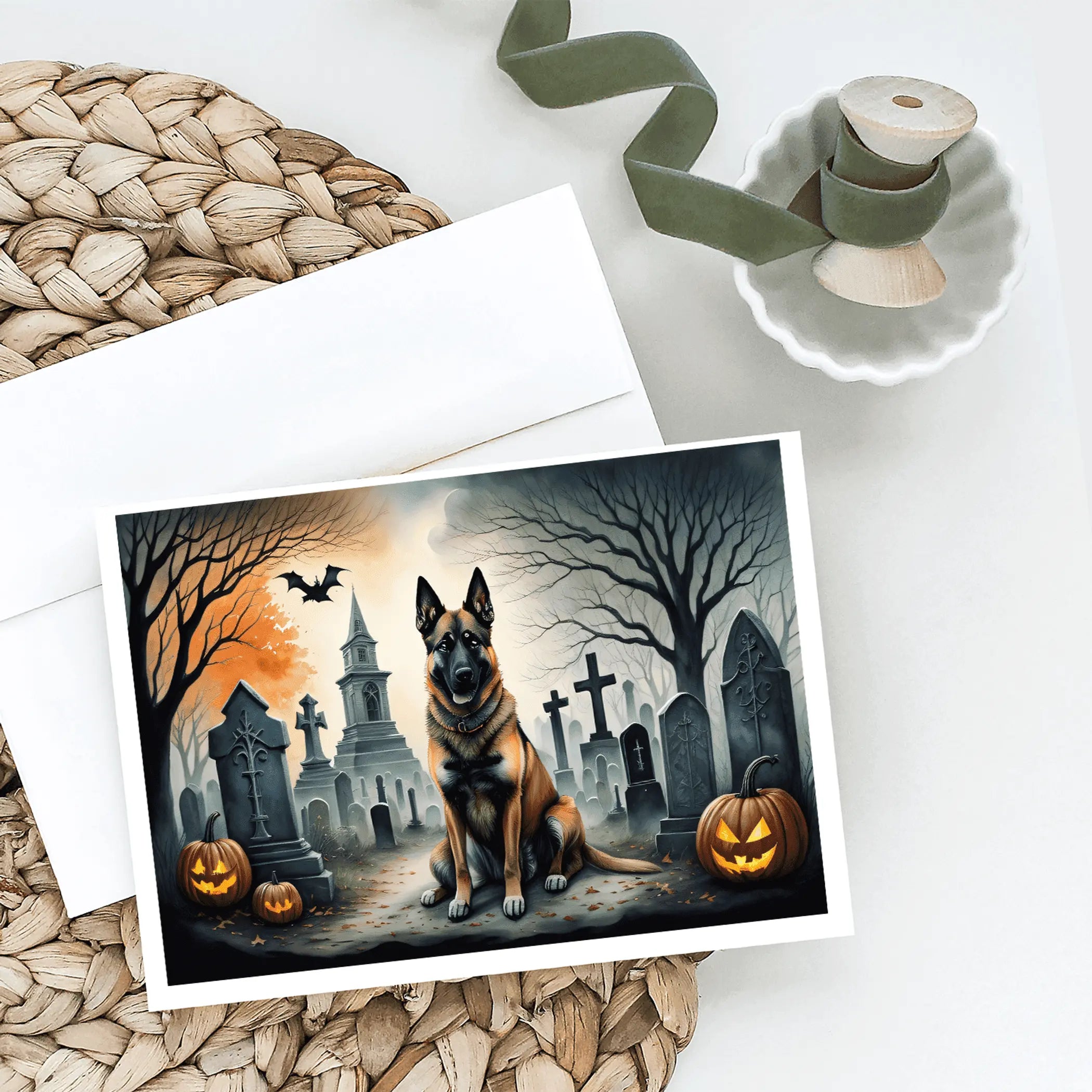 Belgian Malinois Spooky Halloween Greeting Cards Pack of 8 Caroline's Treasures