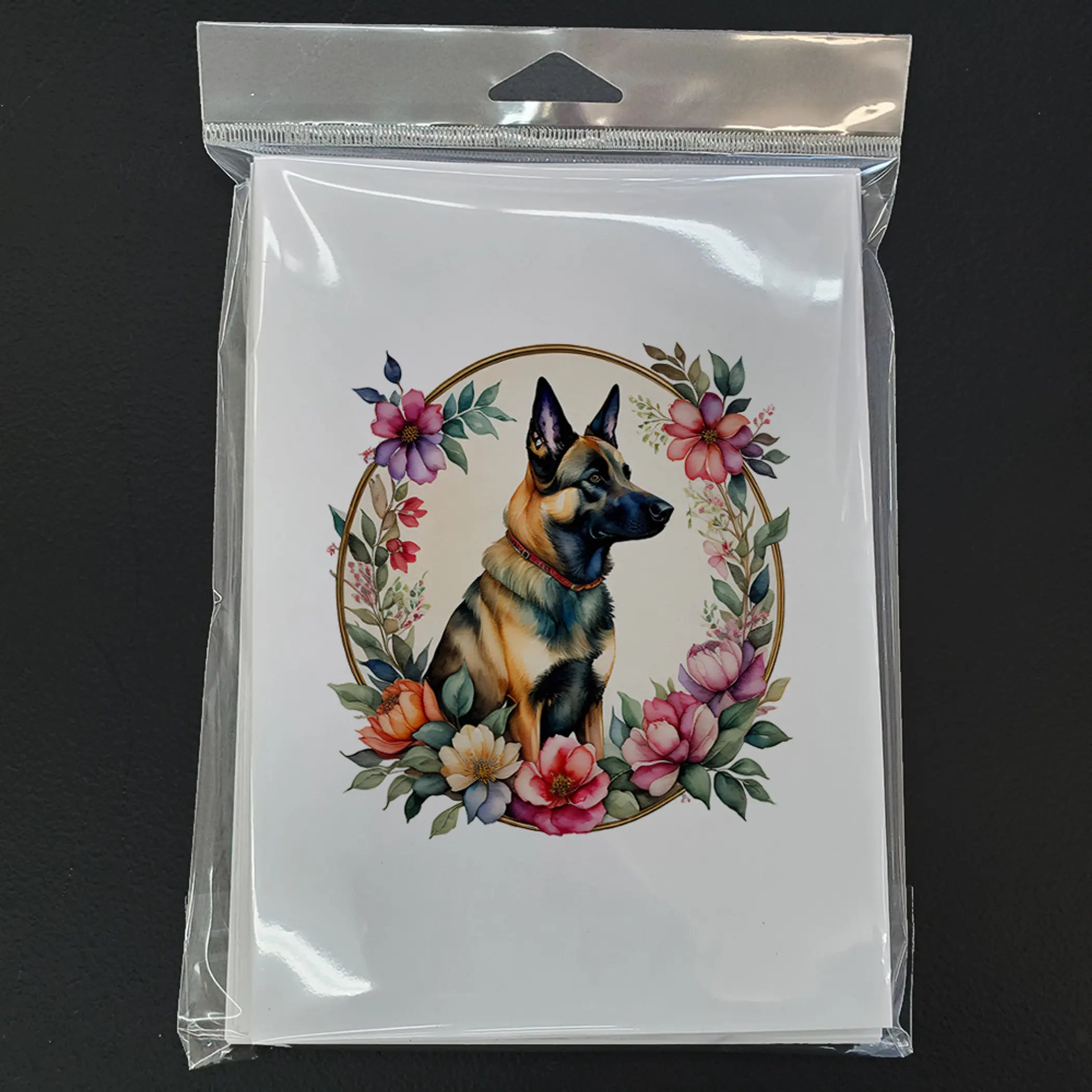 Belgian Malinois and Flowers Greeting Cards Pack of 8 Caroline's Treasures