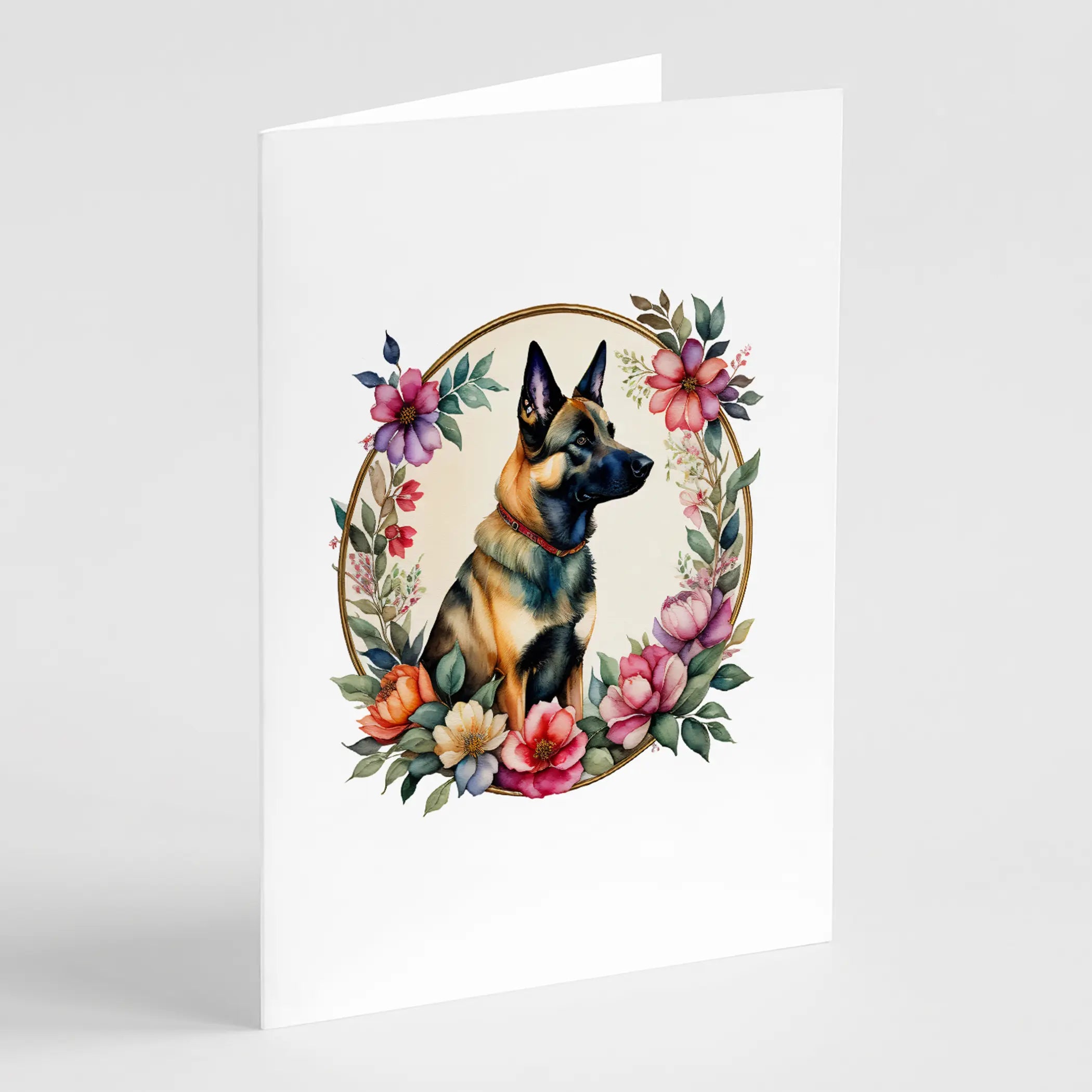 Belgian Malinois and Flowers Greeting Cards Pack of 8 Caroline's Treasures