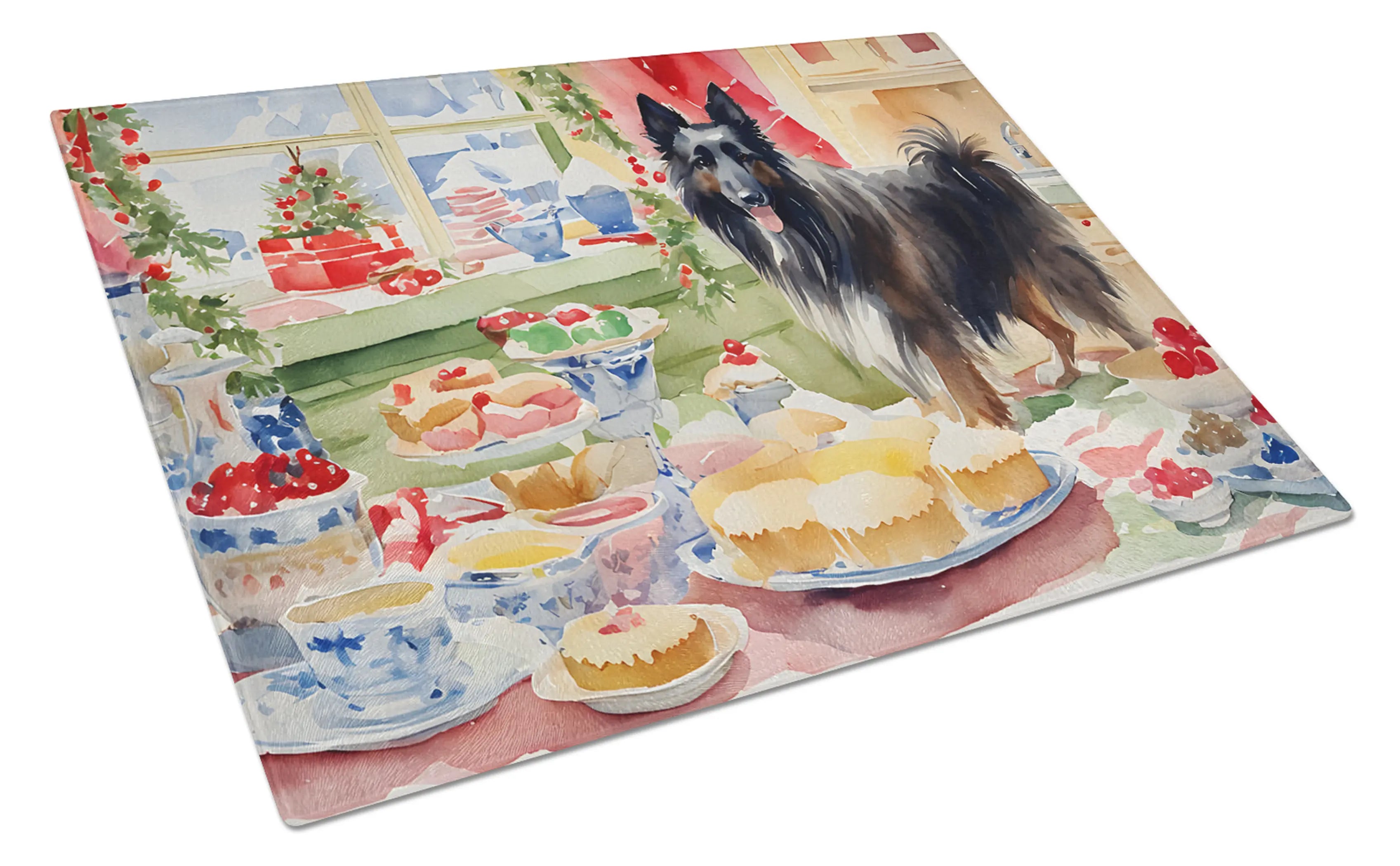 Belgian Sheepdog Christmas Cookies Glass Cutting Board Caroline's Treasures