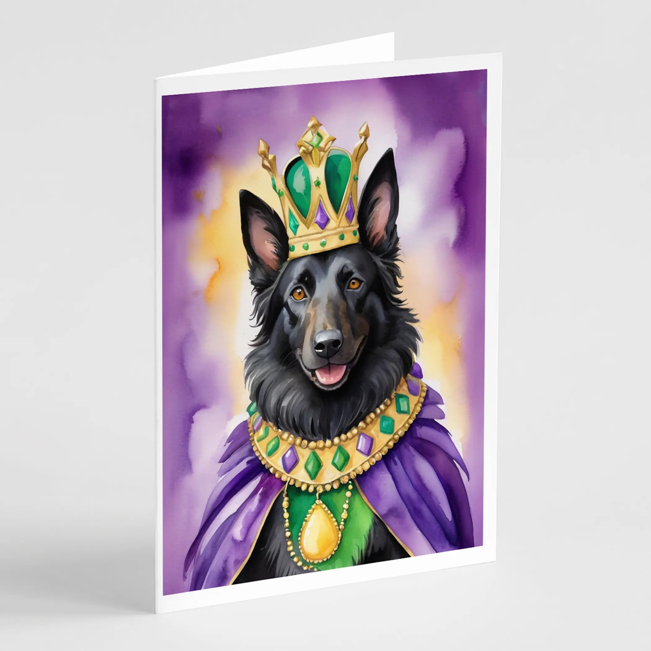 Belgian Sheepdog King of Mardi Gras Greeting Cards Pack of 8 Caroline's Treasures