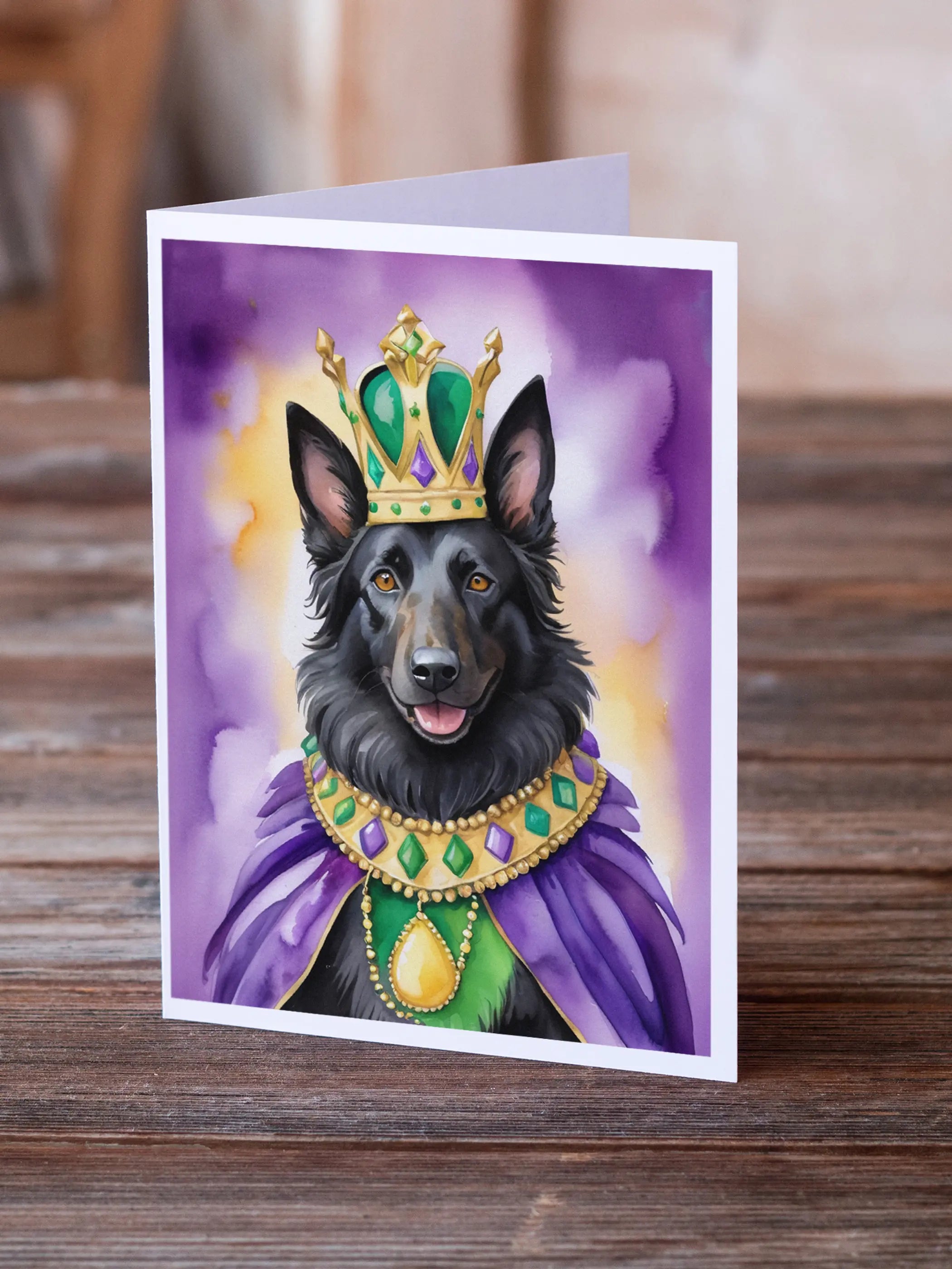 Belgian Sheepdog King of Mardi Gras Greeting Cards Pack of 8 Caroline's Treasures