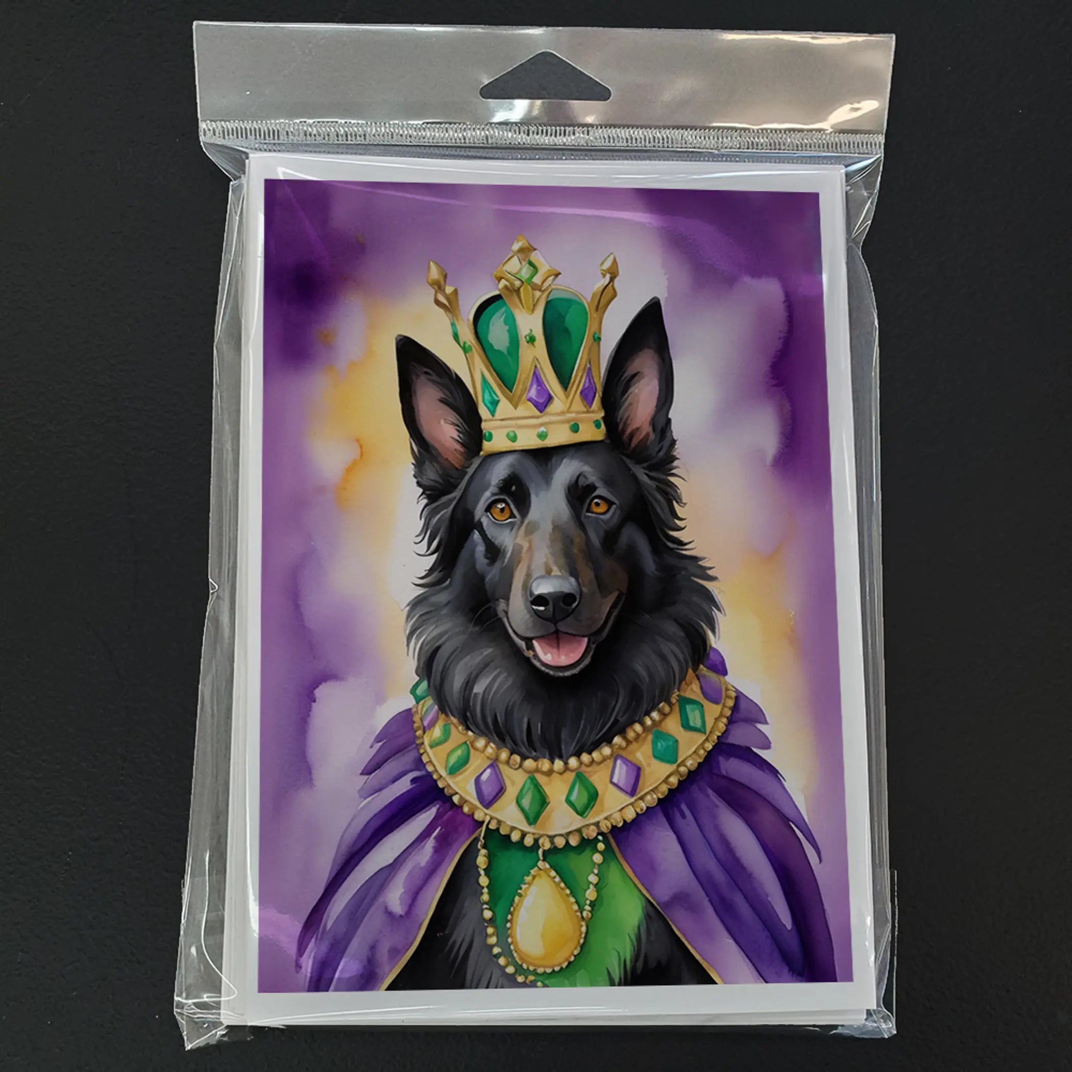 Belgian Sheepdog King of Mardi Gras Greeting Cards Pack of 8 Caroline's Treasures