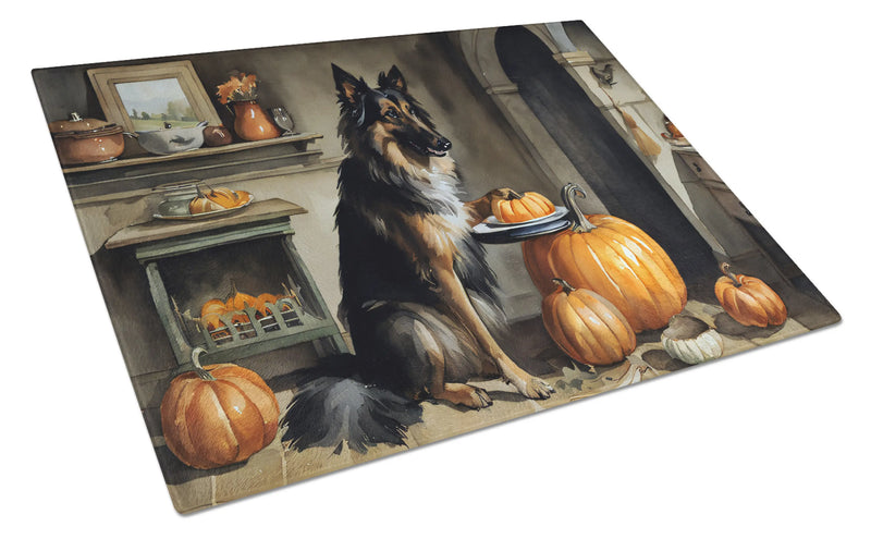 Belgian Tervuren Fall Kitchen Pumpkins Glass Cutting Board Caroline's Treasures
