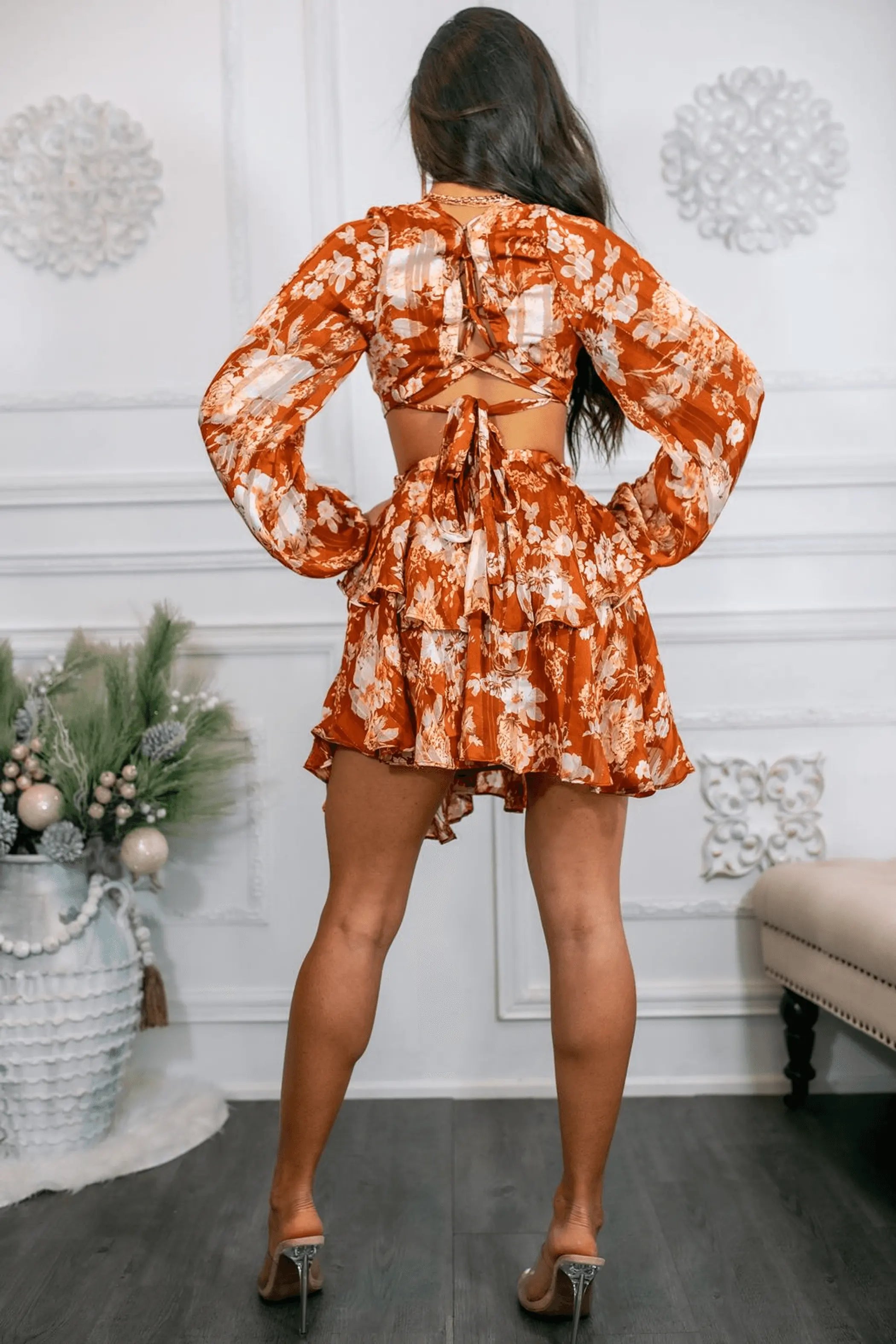 Bells Are Ringing Cut out  Long Sleeves Ruffle Mini Dress SurelyMine