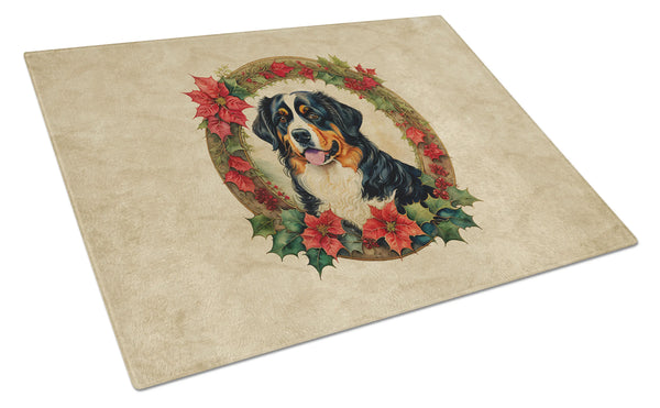 Bernese Mountain Dog Christmas Flowers Glass Cutting Board Caroline's Treasures