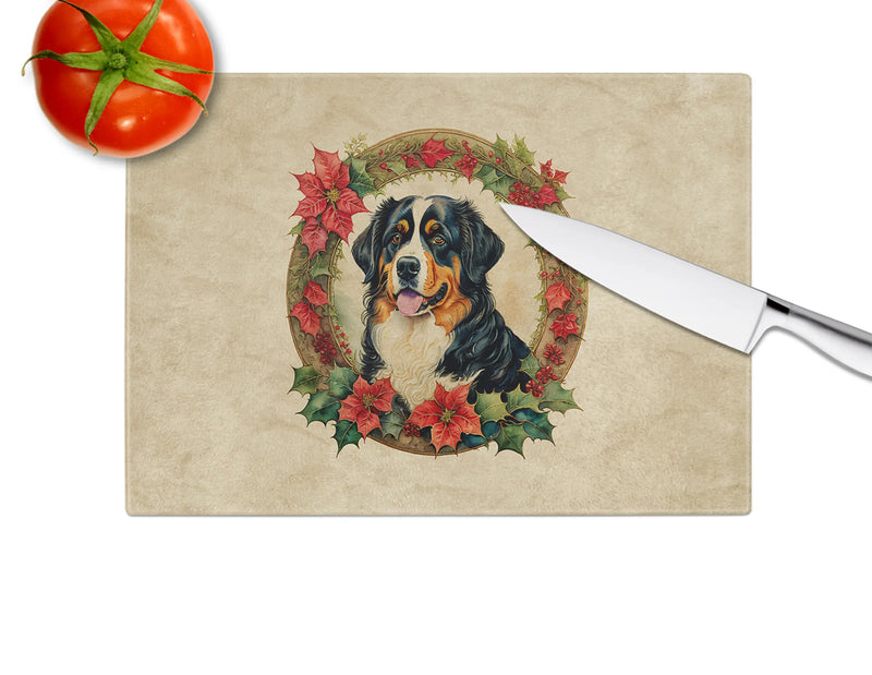 Bernese Mountain Dog Christmas Flowers Glass Cutting Board Caroline's Treasures