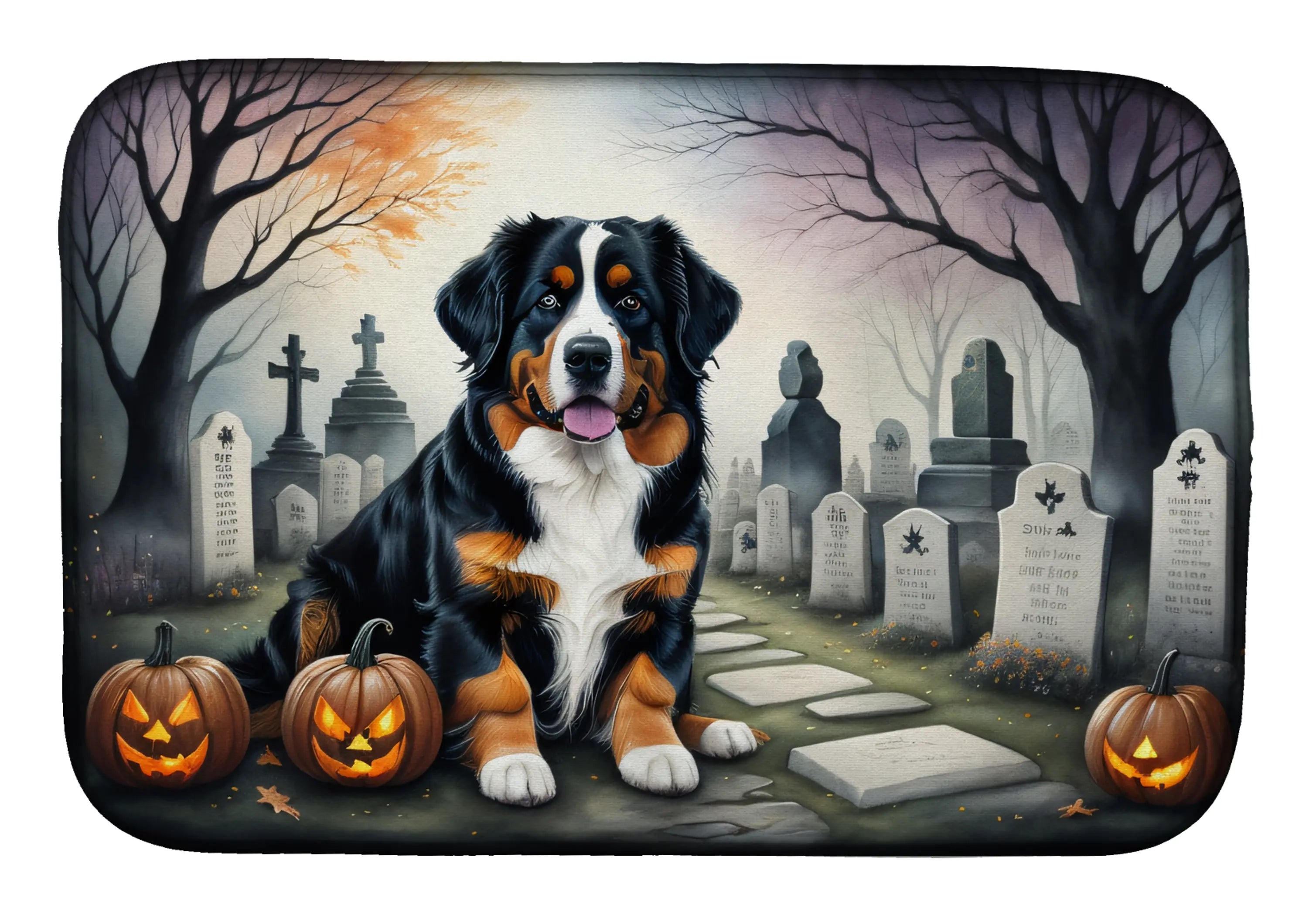 Bernese Mountain Dog Spooky Halloween Dish Drying Mat Caroline's Treasures