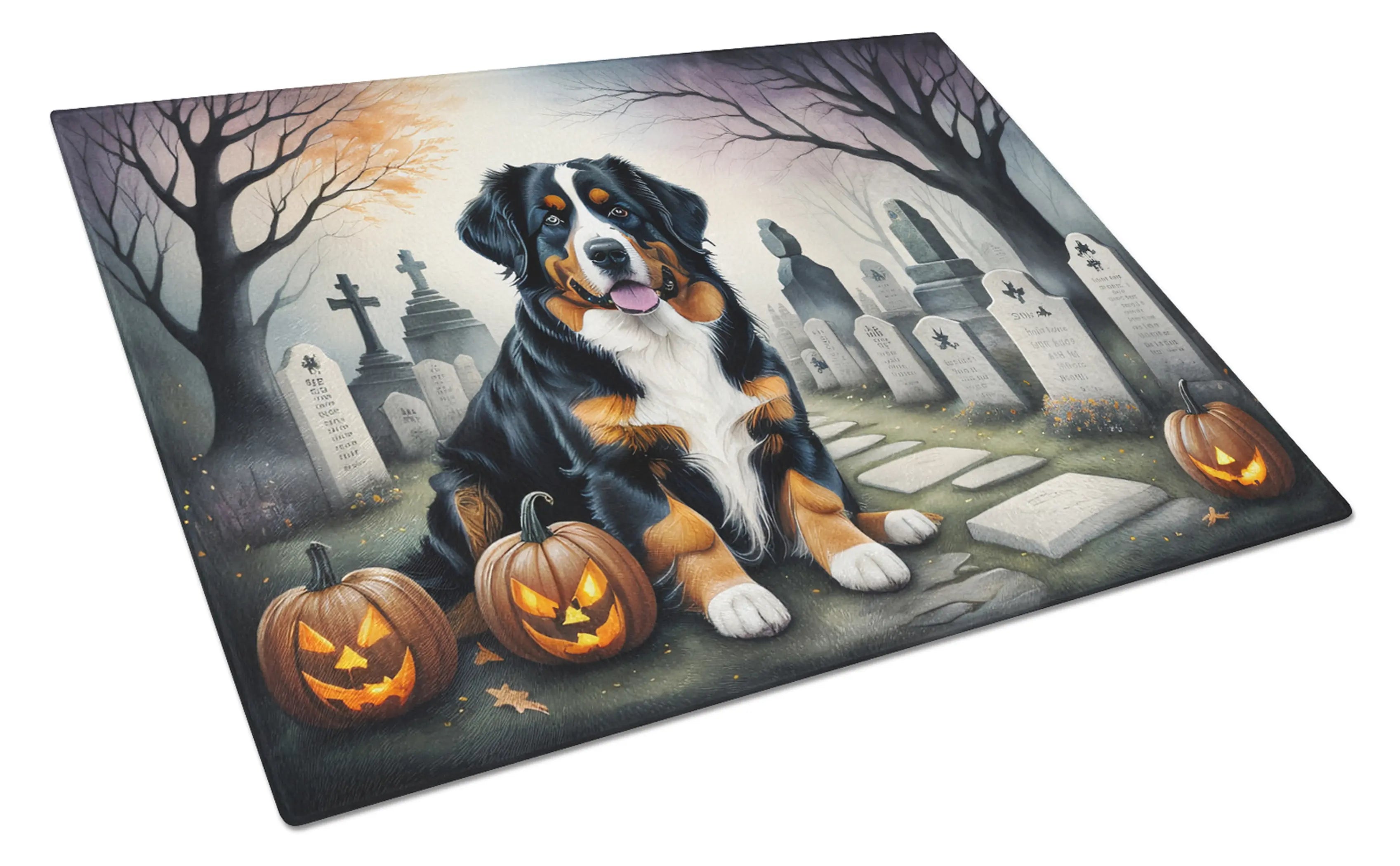 Bernese Mountain Dog Spooky Halloween Glass Cutting Board Caroline's Treasures