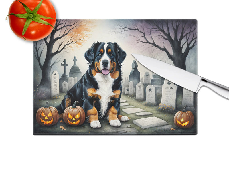 Bernese Mountain Dog Spooky Halloween Glass Cutting Board Caroline's Treasures