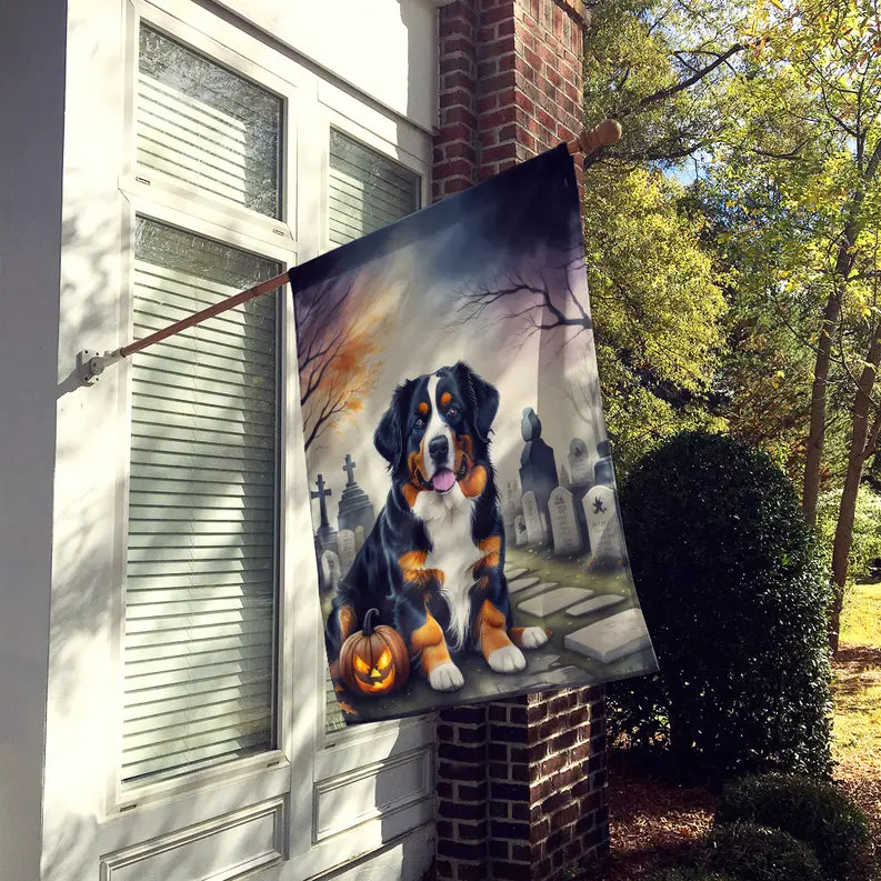 Bernese Mountain Dog Spooky Halloween House Flag Caroline's Treasures