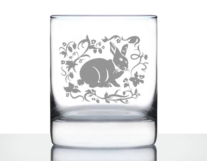 Berry Patch Bunny Rabbit Whiskey Rocks Glass - Rabbit Gifts Bevvee