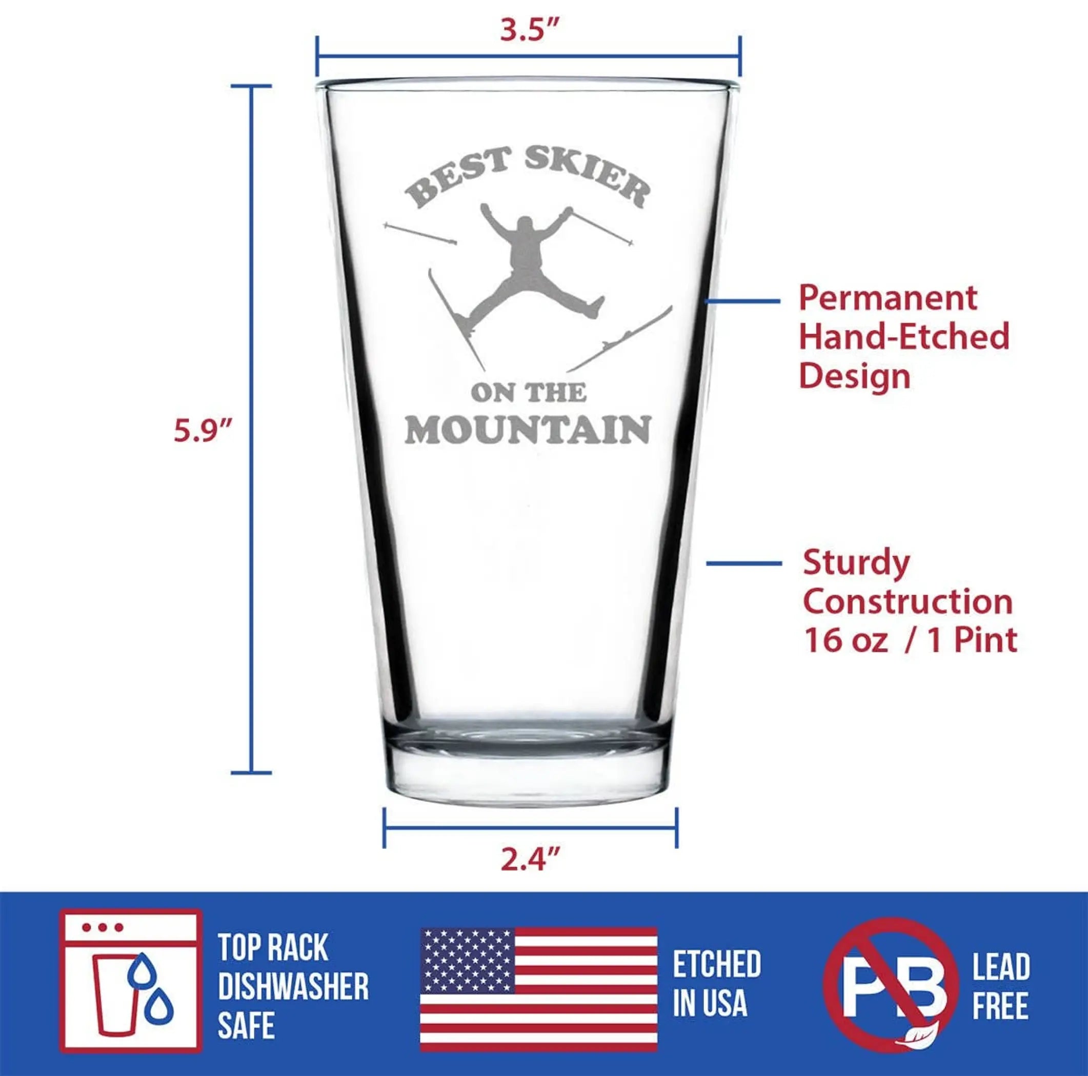 Best Skier Pint Glass for Beer - Skiing Gifts and Decor Bevvee