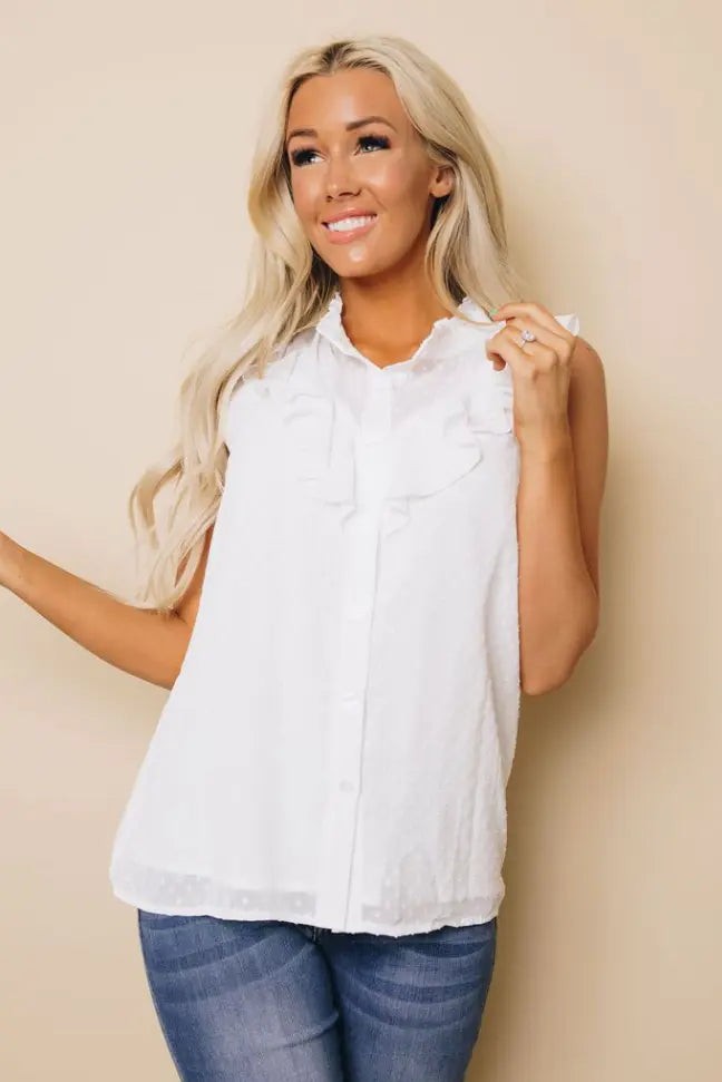 Betsy Ruffle Polka Dot Tank Stay Warm in Style