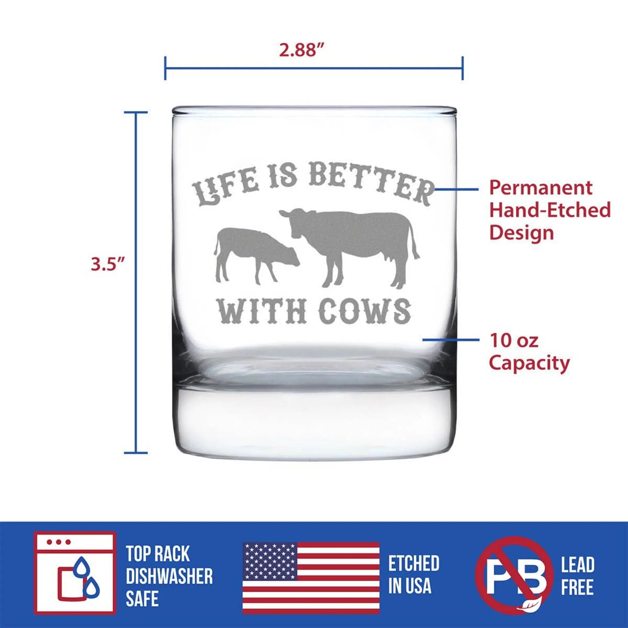 Better with Cows Whiskey Rocks Glass - Cow Gifts and Decor Bevvee