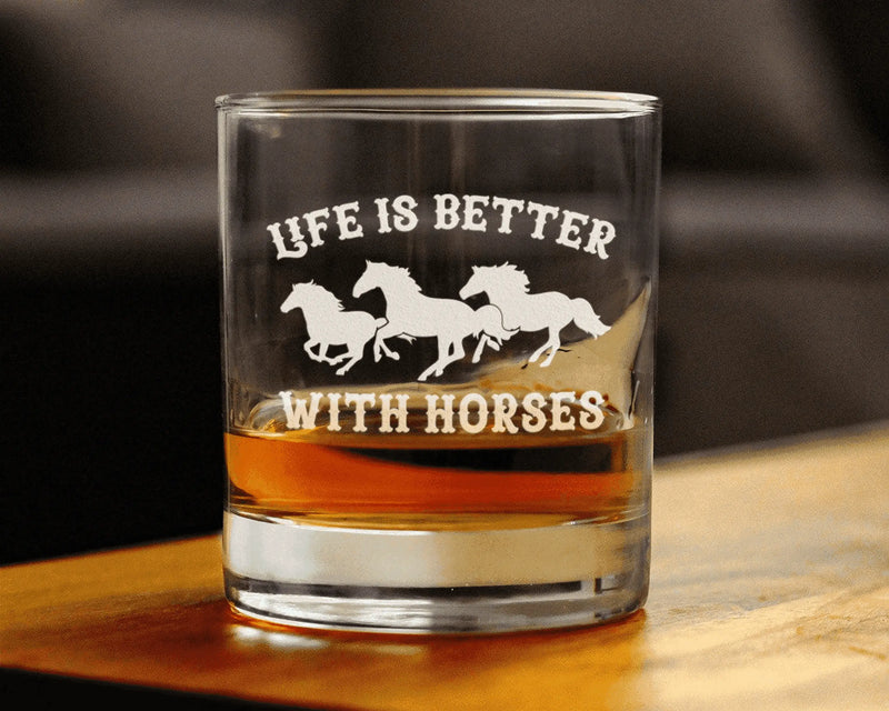 Better with Horses Whiskey Rocks Glass - Equestrian Gifts Bevvee