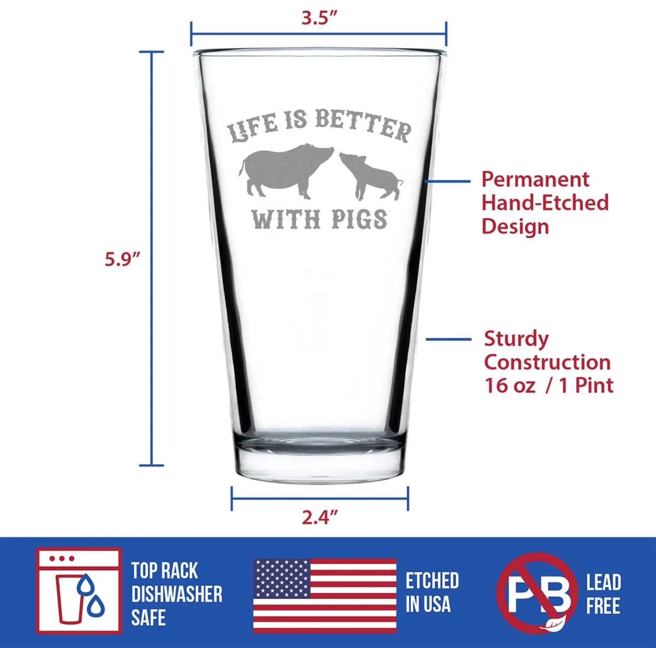 Better with Pigs Pint Glass for Beer - Pig Gifts and Decor Bevvee