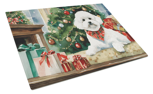 Bichon Frise Cozy Christmas Glass Cutting Board Caroline's Treasures