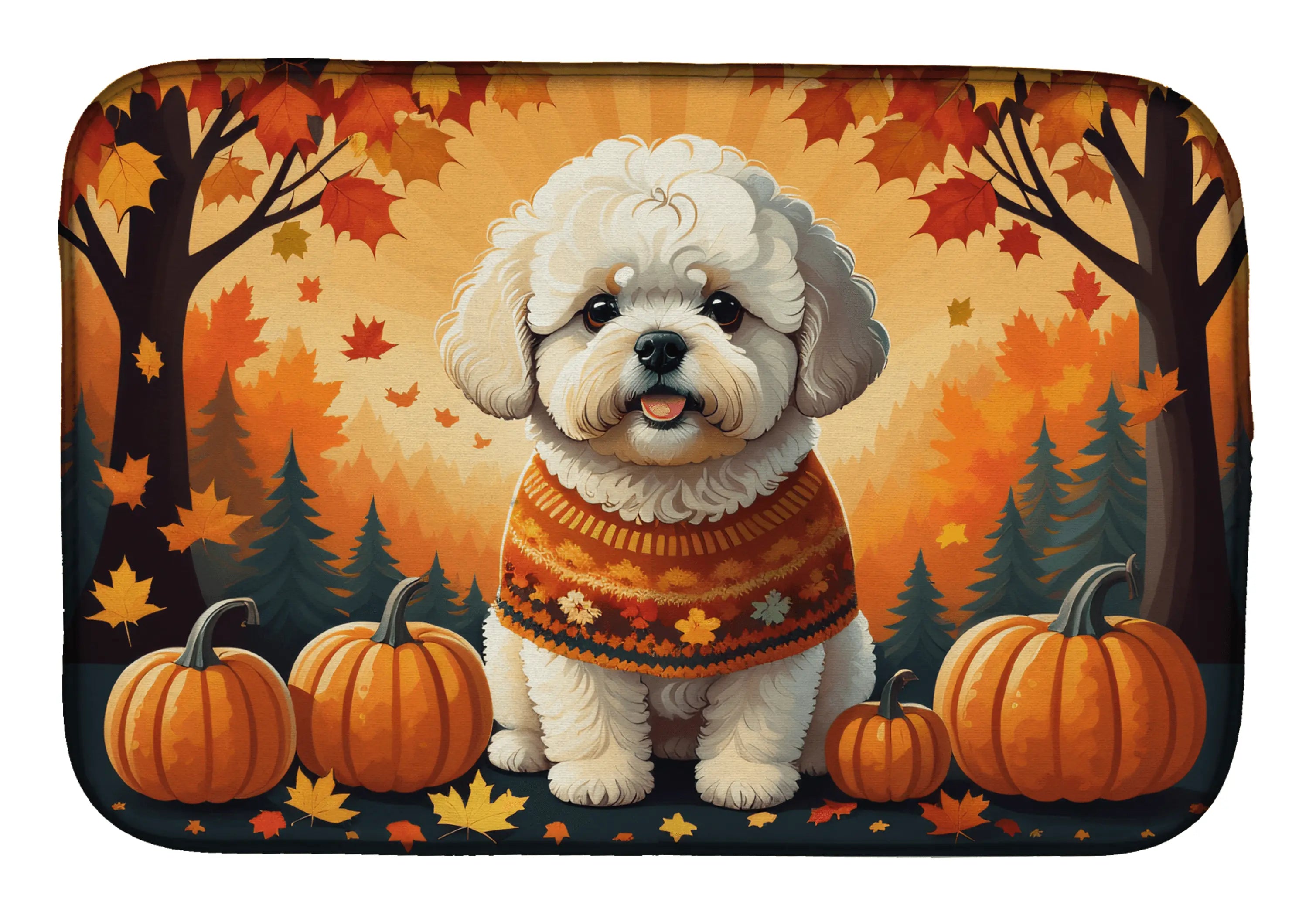 Bichon Frise Fall Dish Drying Mat Caroline's Treasures
