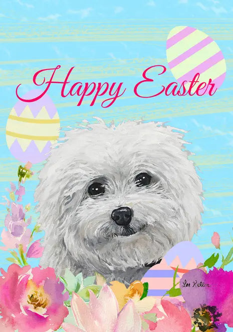 Bichon Frise - Hippie Hound Studios Easter  House and Garden Flags Best of Breed