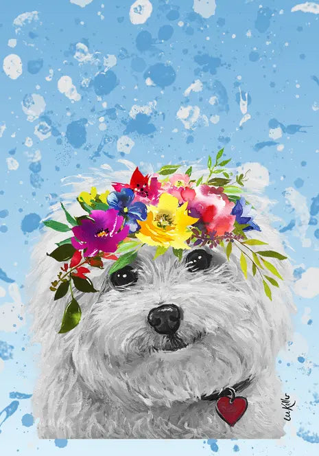 Bichon Frise - Hippie Hound Studios Summer Crown  House and Garden Flags Best of Breed