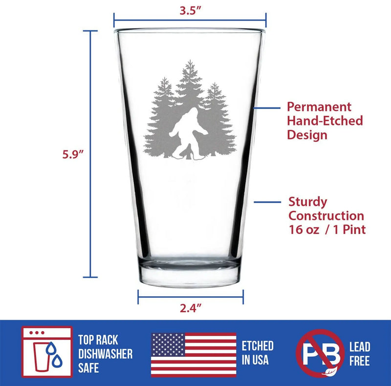 Bigfoot Pint Glass for Beer - Sasquatch Gifts and Decor Bevvee