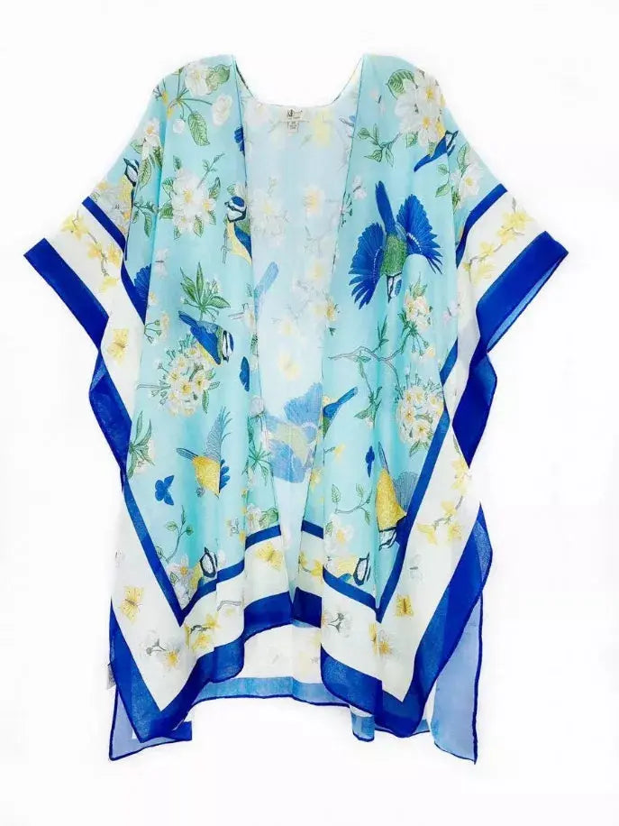 Bird Floral Border Accent Kimono JC Sunny Fashion